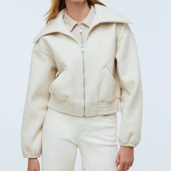 Madewell Jackets & Blazers - Madewell CREAM ZIP-FRONT SHAWL BOMBER JACKET/NWT/LARGE